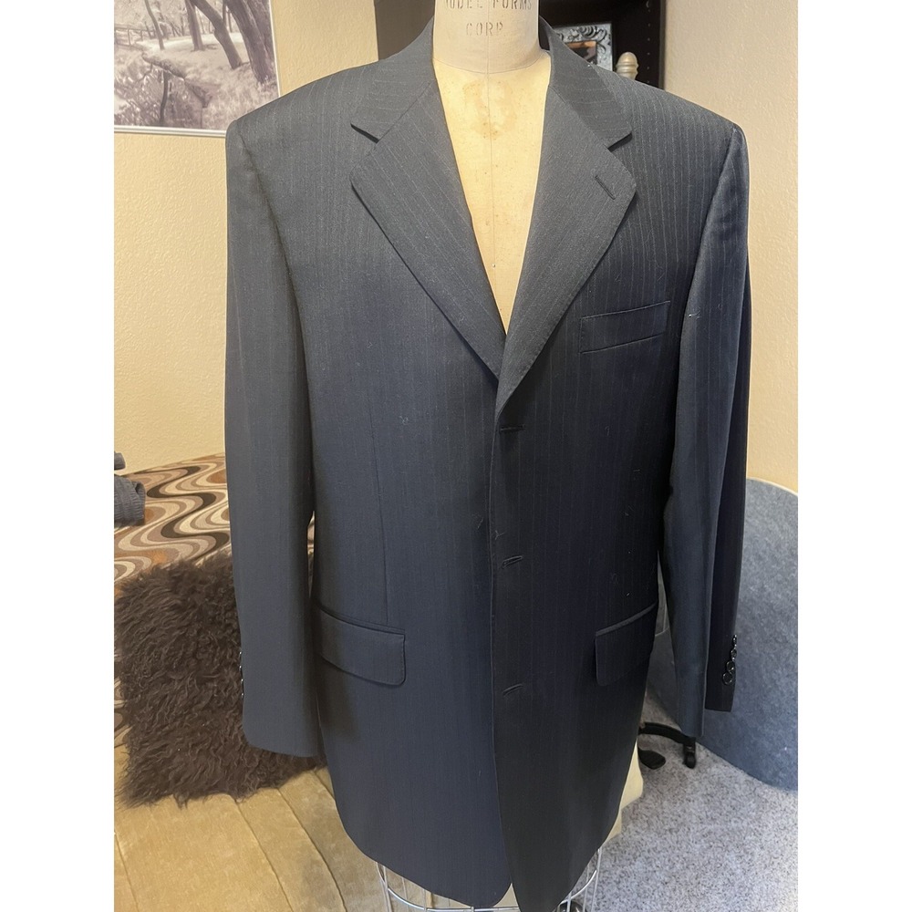 Canali Men's Blazer Sz 52R % Wool‎ Black Striped Three Button Italian Jacket
